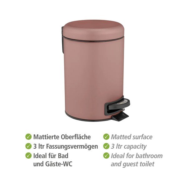 Szaroróżowy stalowy kosz na śmieci z pedałem 3 l Leman – Wenko-image-3