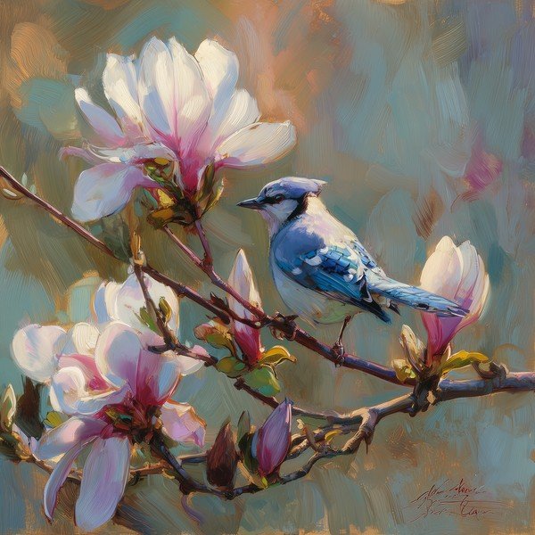 Obraz drukowany na płótnie 32x32 cm Bluejay & Blossom – Styler