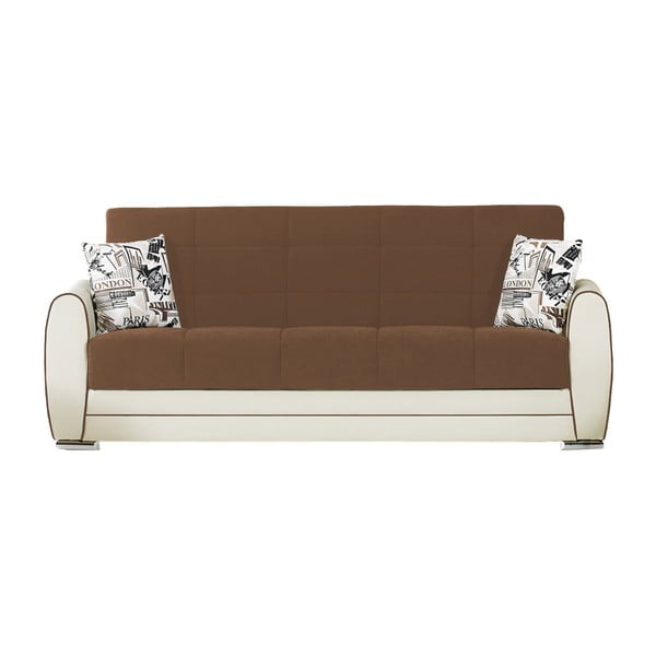Kremowo-brązowa trzyosobowa sofa rozkładana ze schowkiem Esidra Rest