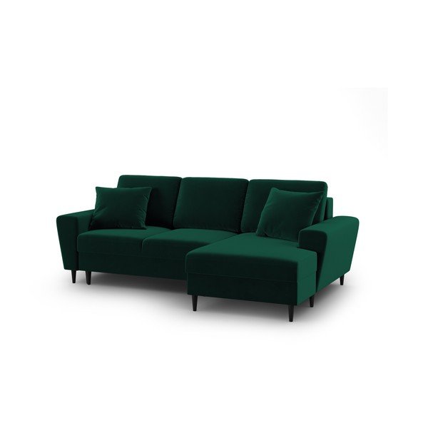Zielony aksamitny rozkładany narożnik ze schowkiem (prawostronny/z szezlongiem) Kyoto – Cosmopolitan Design-image-1