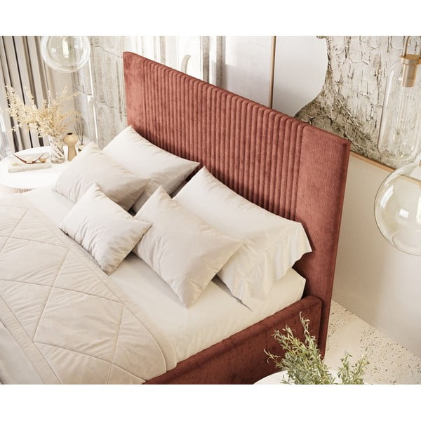 Ceglaste tapicerowane łóżko dwuosobowe ze schowkiem ze stelażem 140x200 cm Etero – Maison de Rêve-image-4