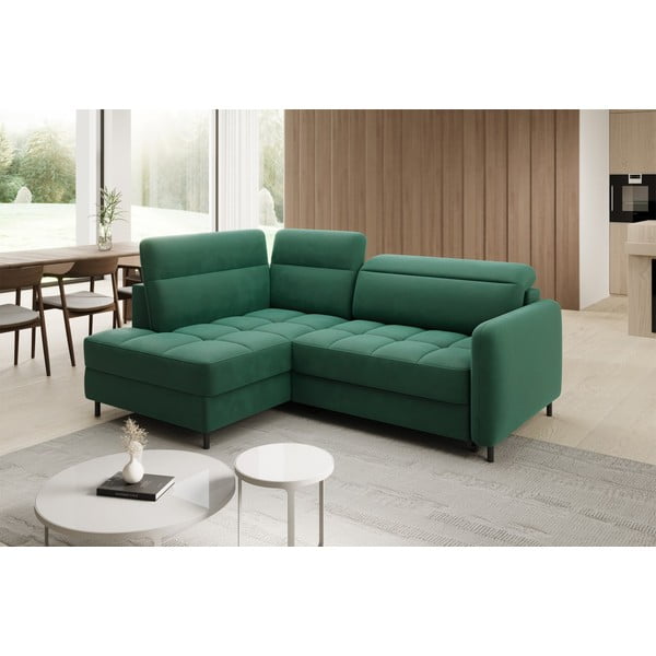 Zielony aksamitny rozkładany/ze schowkiem narożnik (lewostronny/w kształcie litery L) Barea – ELTAP-image-3