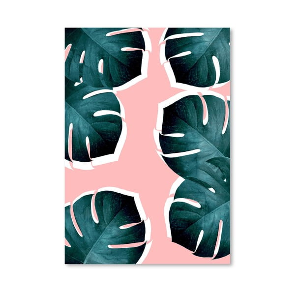 Plakat Americanflat Monstera Leaves On Pink, 30x42 cm