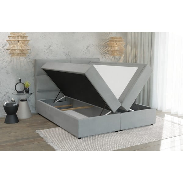 Jasnoszare łóżko boxspring ze schowkiem 160x200 cm Rico – Ropez-image-3