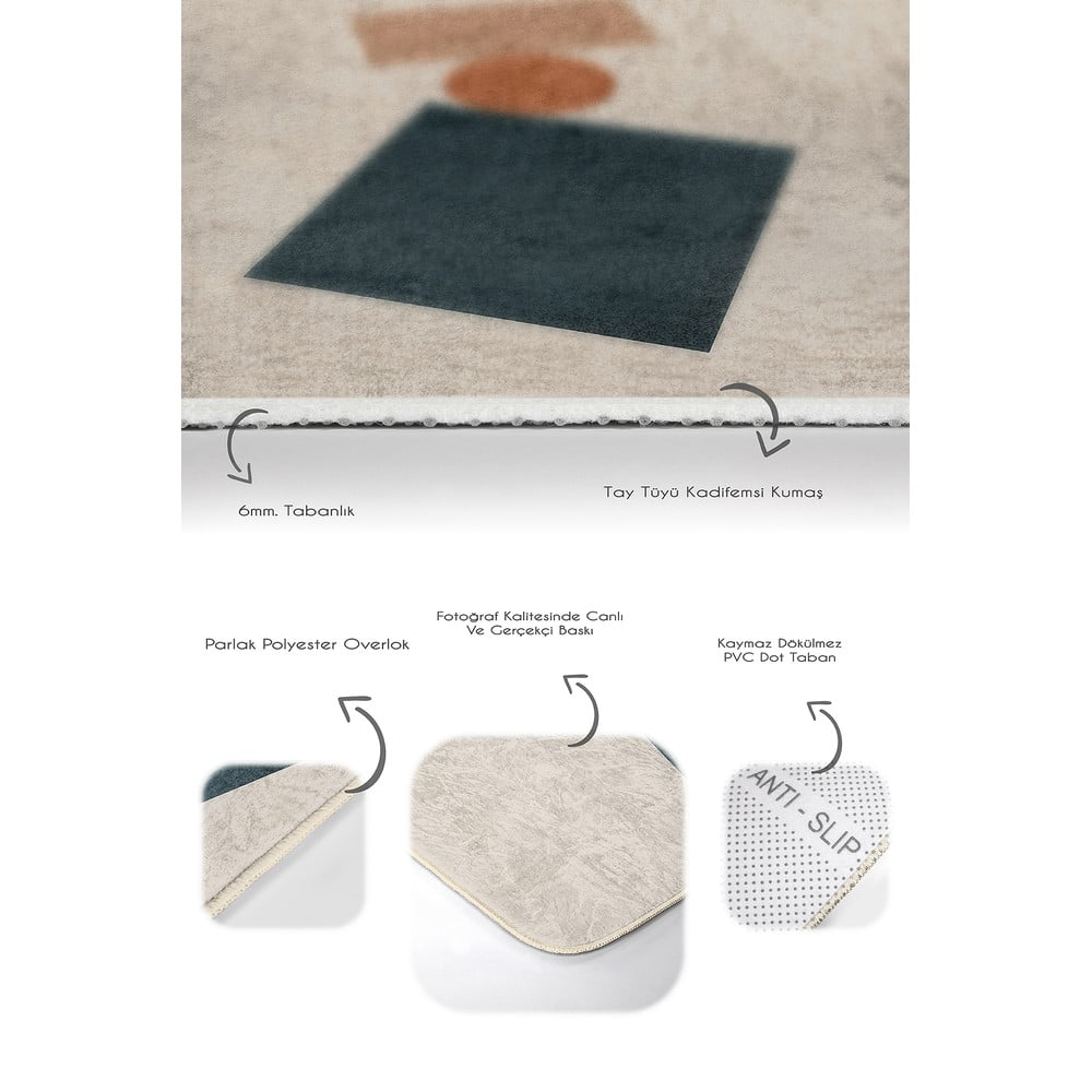 Beżowe aksamitne dywaniki łazienkowe zestaw 2 szt. 60x100 cm Geometry Shapes – Mila Home (zdjęcie 4)