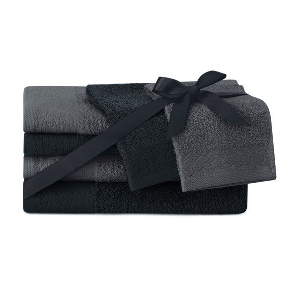 Czarne/szare bawełniane ręczniki zestaw 6 szt. frotte Flos – Restilo-image-1