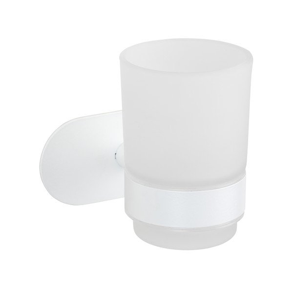 Biały samoprzylepny szklany kubek na szczoteczki do zębów Orea – Wenko