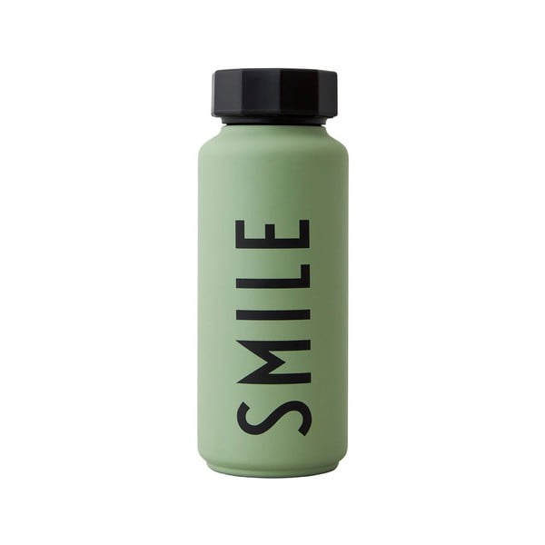 Jasnozielona butelka termiczna Design Letters Smile, 500 ml