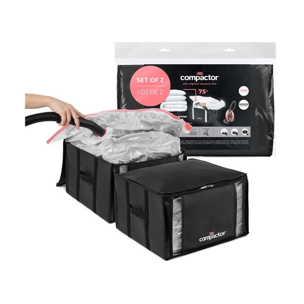 Tekstylne pojemniki do przechowywania ubrań zestaw 2 szt. próżniowe/usztywniane 42x25x25 cm Black Edition – Compactor