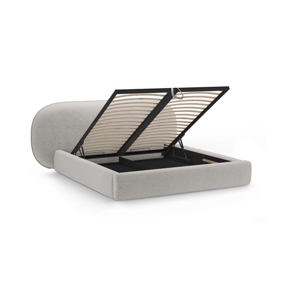 Jasnoszare tapicerowane łóżko dwuosobowe ze schowkiem i stelażem 160x200 cm Ovalo – Micadoni -image-2