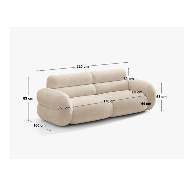 Beżowa sofa z tkaniny szenilowej 220 cm Neo – Micadoni -image-4