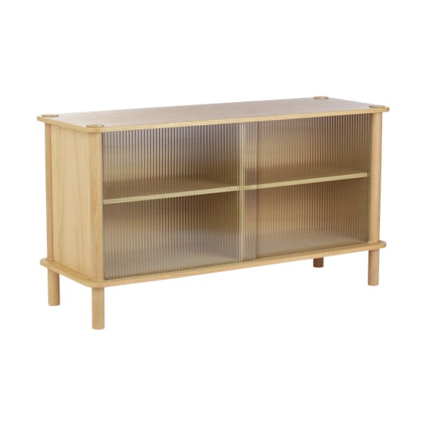 Witryna z litego drewna dębowego z drzwiami przesuwnymi w naturalnym kolorze 135x73,5x48 cm Italic – UMAGE-image-1