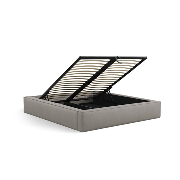 Jasnoszare tapicerowane łóżko dwuosobowe ze schowkiem ze stelażem 180x200 cm Simon Darren – Micadoni -image-4