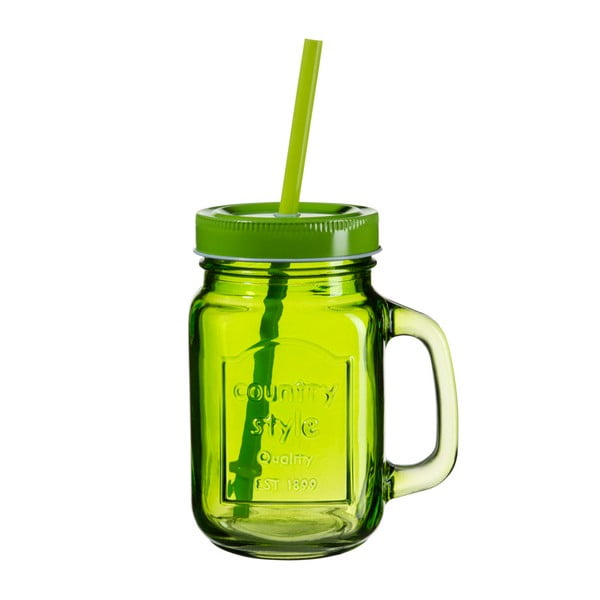 Zielona szklanka z wieczkiem i słomką SUMMER FUN II BUNT, 450 ml