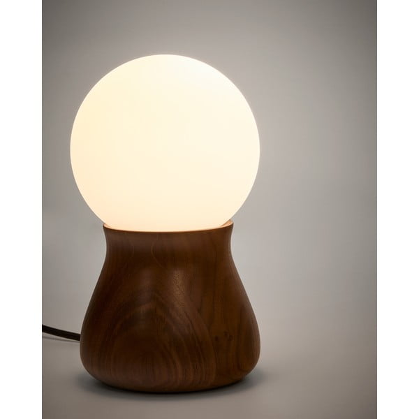 Ciemnobrązowa lampa stołowa z litego drewna kauczukowego (wysokość 26 cm) Okeni – Kave Home-image-4