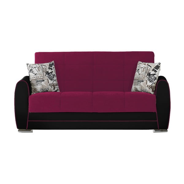 Różowo-bordowo-czarna dwuosobowa sofa rozkładana ze schowkiem Esidra Rest