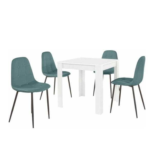 Komplet białego stołu i 4 niebieskich krzeseł Støraa Lori Lamar Duro