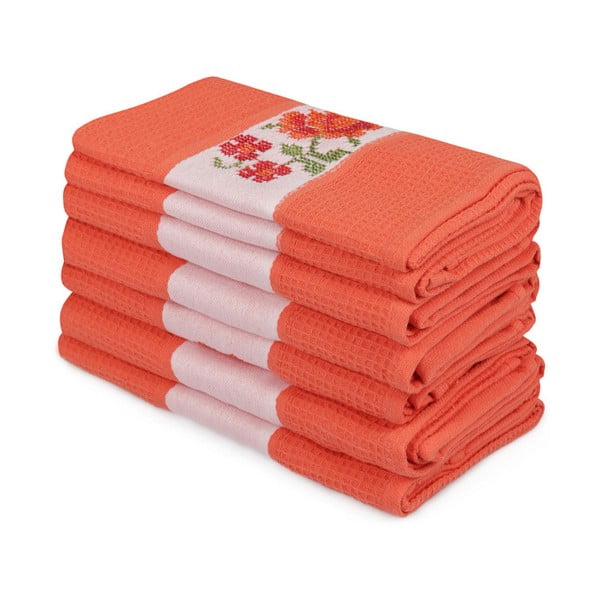 Zestaw 6 pomarańczowych ręczników z czystej bawełny Simplicity, 45x70 cm