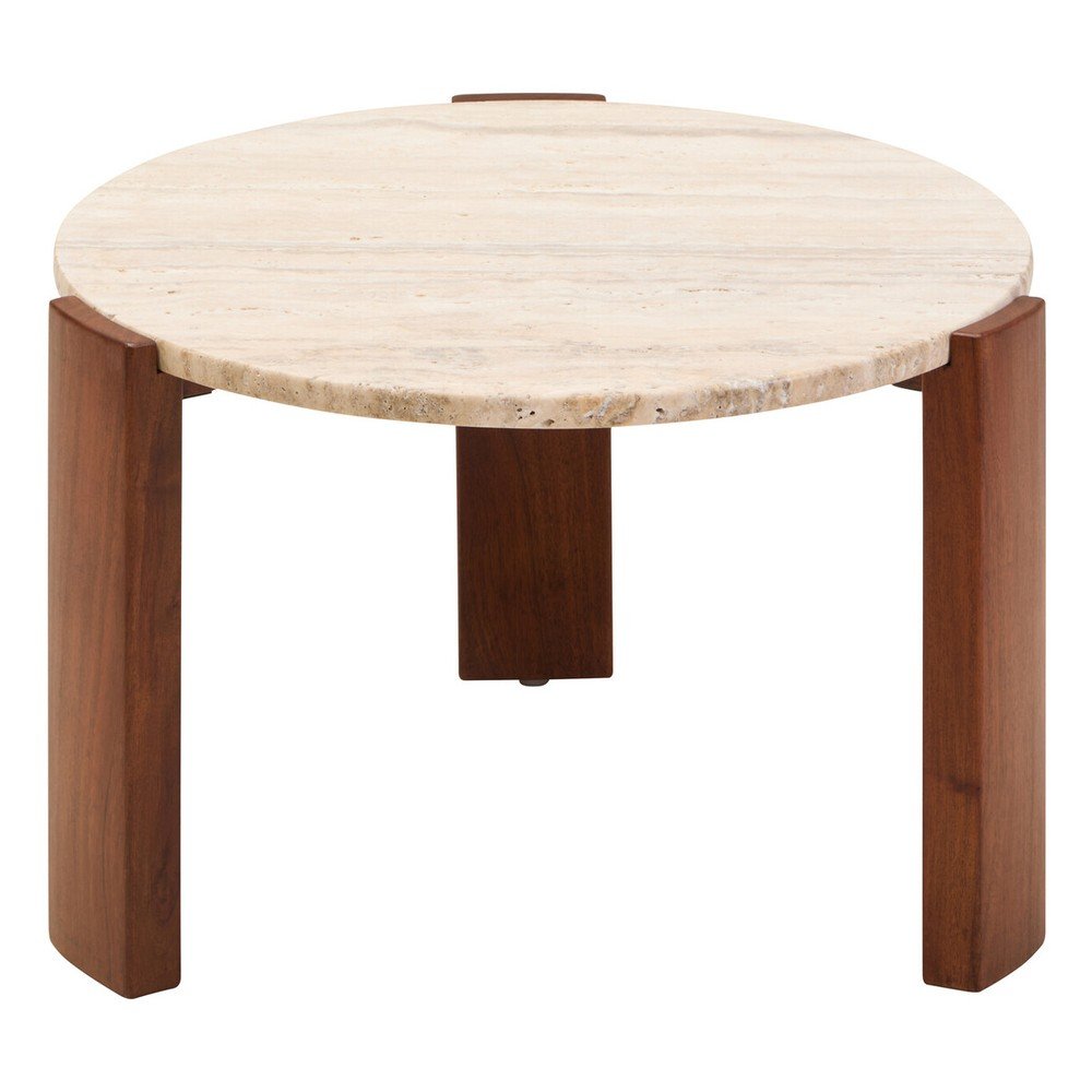 Brązowy/w jasnym naturalnym kolorze okrągły stolik z marmurowym blatem ø 60 cm Palermo – Premier Housewares