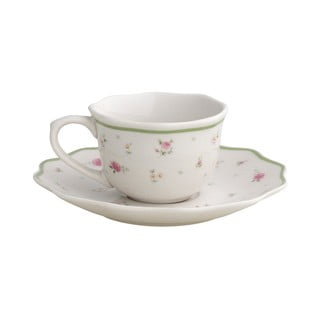 Zestaw 2 białych filiżanek z porcelany ze spodkami Brandani Nonna Rosa, 70 ml