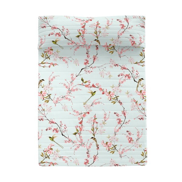 Miętowo-różowa bawełniana narzuta pikowana 180x260 cm Chinoiserie – Happy Friday