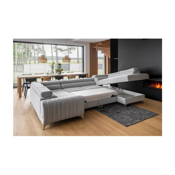 Jasnoszary rozkładany/ze schowkiem narożnik (prawostronny/w kształcie litery U) Louis – ELTAP-image-2