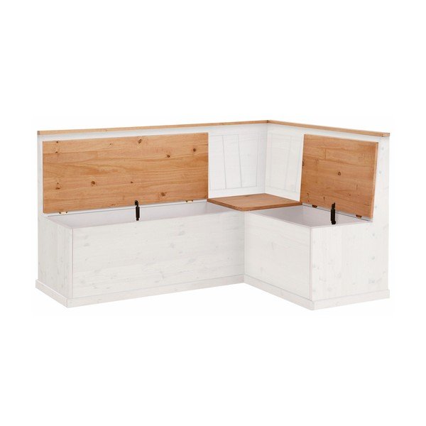 Biała regulowana ławka narożna z drewna sosnowego ze schowkiem Støraa Silas-image-2