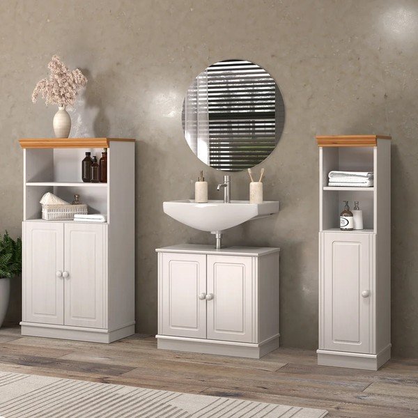 Biała wysoka/wąska szafka łazienkowa z litego drewna sosnowego 30,5x115,5 cm Anita – Støraa-image-1