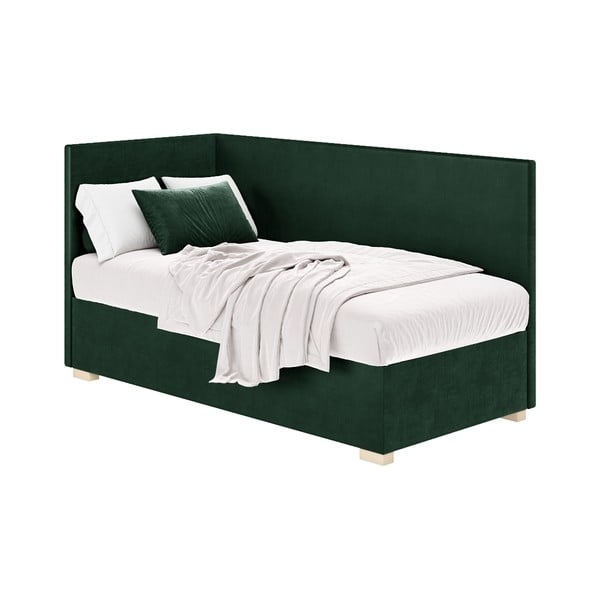 Ciemnozielone narożne łóżko dziecięce ze schowkiem i materacem 90x200 cm Flexi – Ghado-image-3