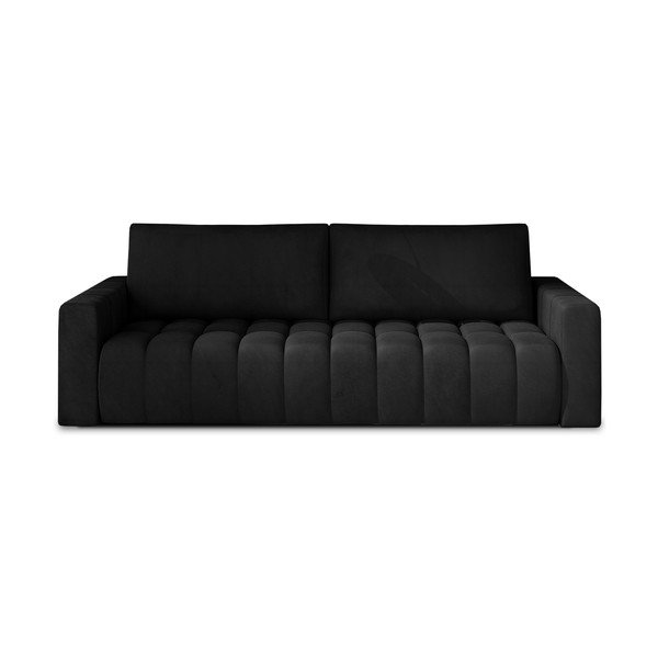 Czarna aksamitna rozkładana/ze schowkiem sofa 247 cm Lazaro – ELTAP