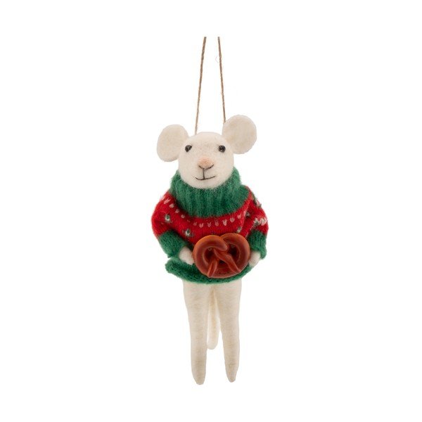 Tekstylna ozdoba świąteczna 6 cm Mouse with Pretzel – Sass & Belle