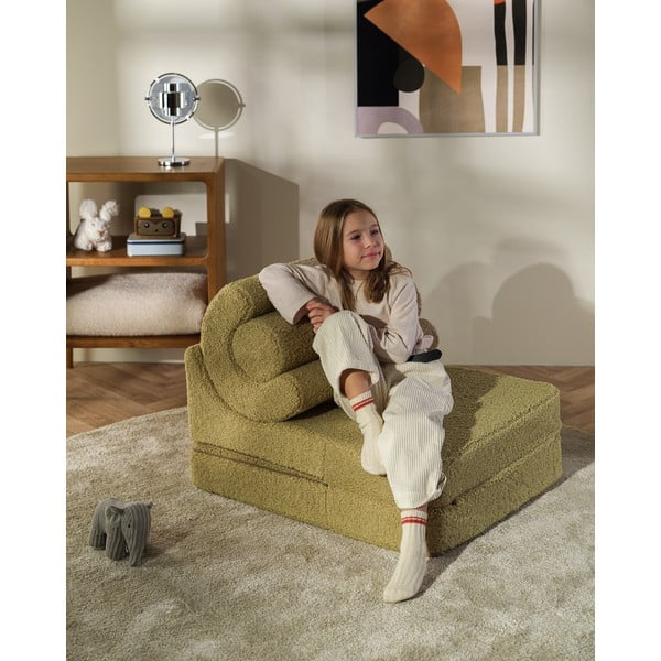 Zielony fotel dziecięcy z materiału bouclé Flipster – Wigiwama-image-2