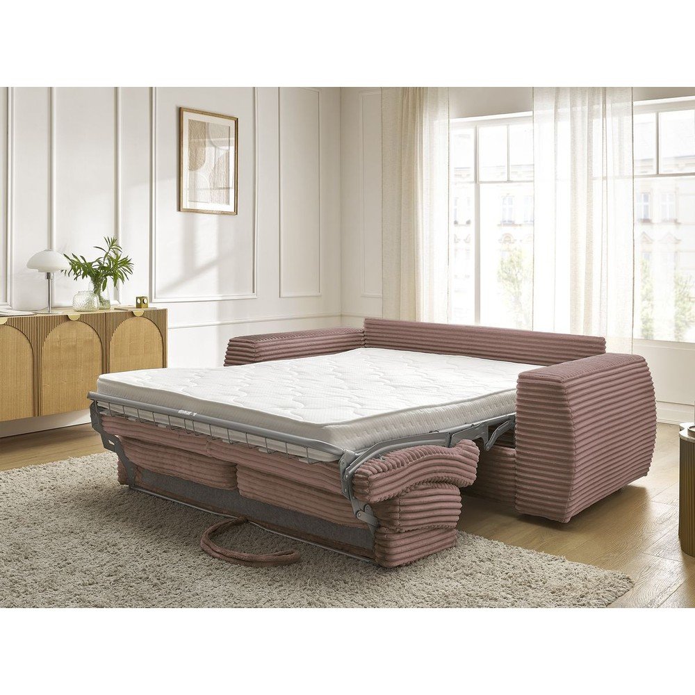 Różowa sztruksowa rozkładana sofa do spania 240 cm Hugo – Bobochic Paris (zdjęcie 3)