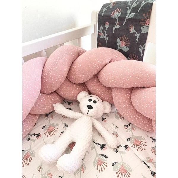 Różowy bawełniany pleciony ochraniacz do łóżeczka T-TOMI , dł. 180 cm-image-1