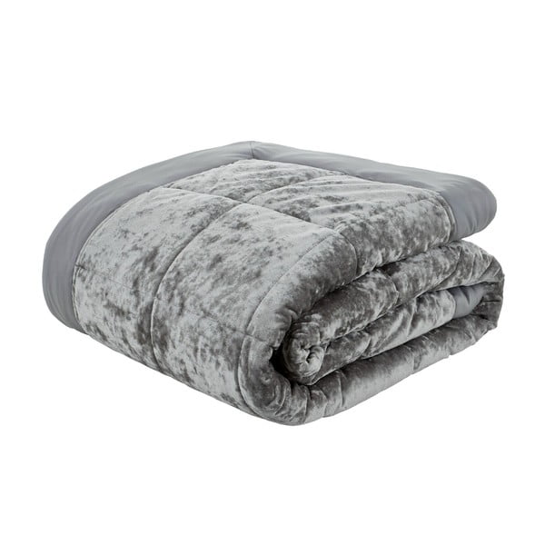 Szara aksamitna narzuta pikowana na łóżko dwuosobowe 220x220 cm Crushed – Catherine Lansfield-image-1