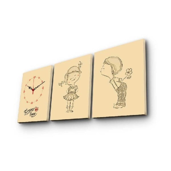 Wieloczęściowy obraz z zegarem Boy And Girl, 90x38 cm