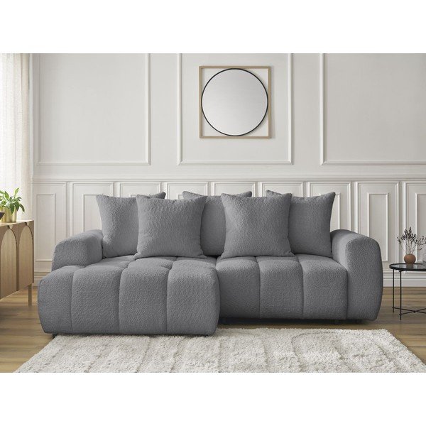 Szary rozkładany narożnik z materiału bouclé ze schowkiem (lewostronny/z szezlongiem) Roxelane – Bobochic Paris-image-1