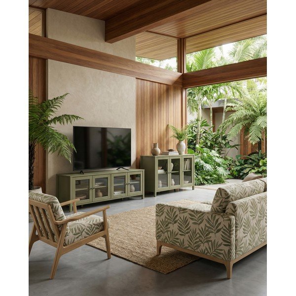 Zielona witryna z litego drewna sosnowego 142x80x40 cm Alessandra – Marckeric-image-1