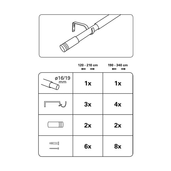 Metalowy regulowany karnisz 190 - 340 cm Válec – Gardinia-image-2