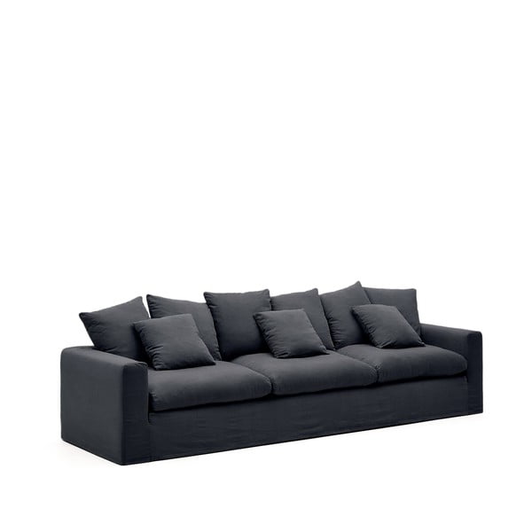Antracytowa lniana sofa 340 cm Nora – Kave Home