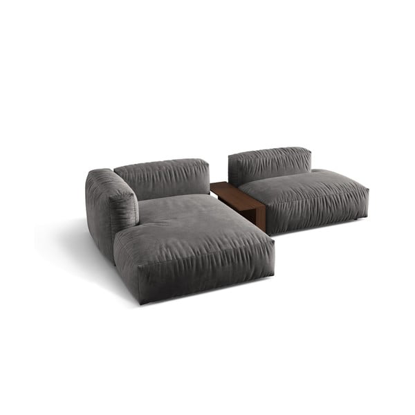 Szary aksamitny narożnik modułowy (lewostronny/z szezlongiem) Martina – Micadoni -image-2