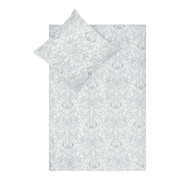 Szaro-biała pościel jednoosobowa z satyny bawełnianej Maison Majolie Grantham, 135x200 cm