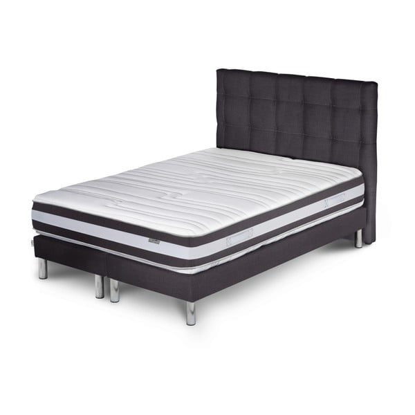 Ciemnoszare łóżko z materacem i podwójnym boxspringiem Stella Cadente Maison Mars Saches, 180x200 cm