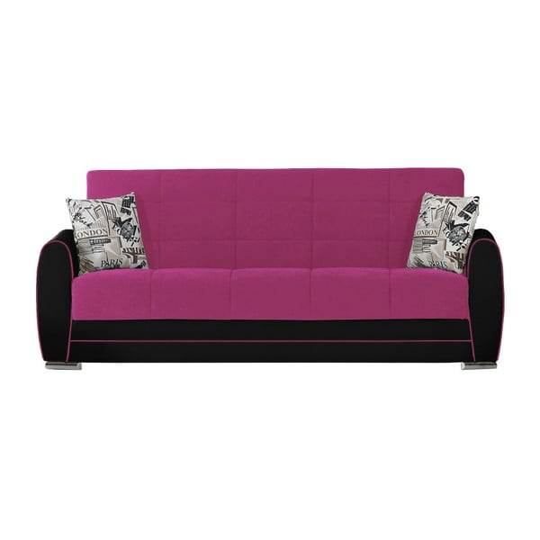 Ciemnoróżowo-czarna trzyosobowa sofa rozkładana ze schowkiem Esidra Rest