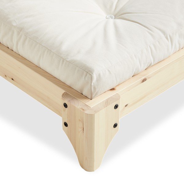 Łóżko dwuosobowe z drewna sosnowego z materacem Karup Design Elan Comfort Mat Natural Clear/Natural, 140x200 cm-image-4