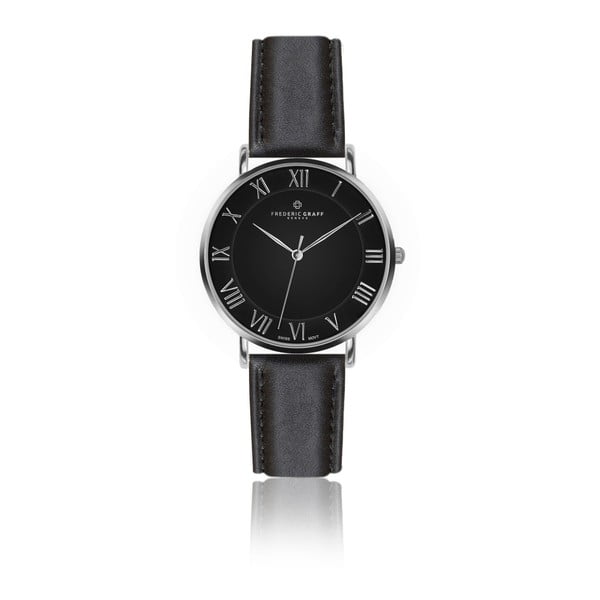 Zegarek męski z czarnym paskiem skórzanym Frederic Graff Silver Dom Black Leather