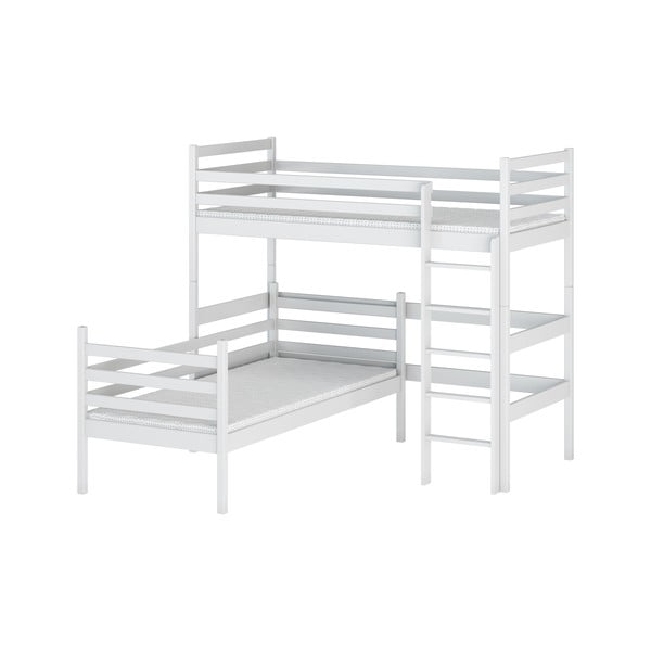 Białe piętrowe łóżko dziecięce z drewna sosnowego 80x200 cm Double – Lano Meble