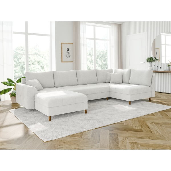 Kremowy narożnik z materiału bouclé (lewostronny/w kształcie litery U) Ariella – Ropez-image-3