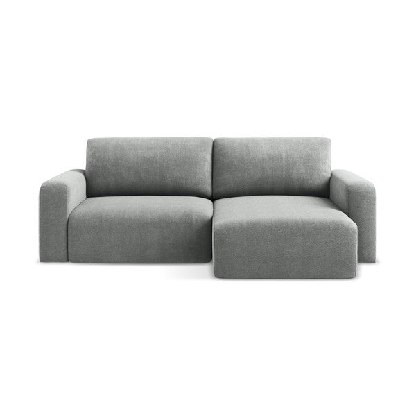 Szary rozkładany/ze schowkiem narożnik z tkaniny szenilowej (prawostronny/z szezlongiem) Kona – Makamii