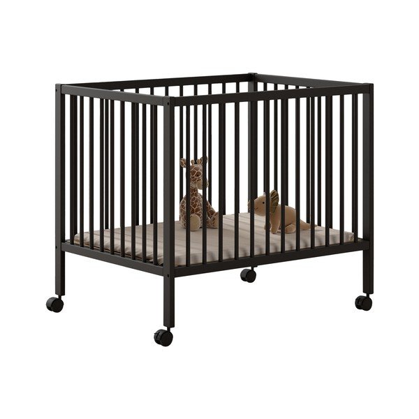 Antracytowy kojec dla dzieci z litego drewna bukowego z regulowaną wysokością/na kółkach 95x75 cm Dino – Vipack